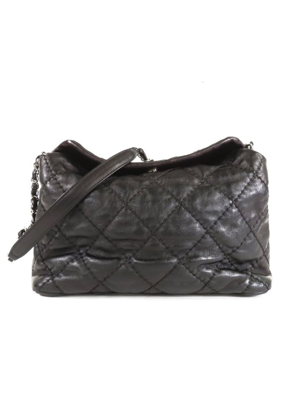 Chanel Wild Stitch Chain Black Silver Lambskin Shoulder Bag